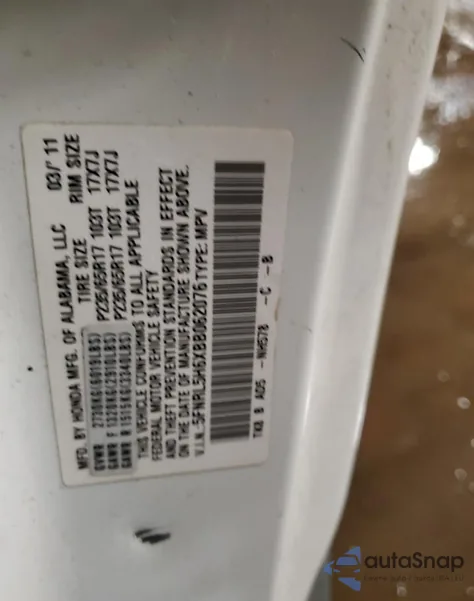 2011 Honda Odyssey Exl z USA, uszkodzony, nr VIN 5FNRL5H6XBB062076